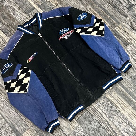 🔥🔥Vintage 90’s NASCAR Ford Racing Suede Leather Embroidered Zip Up Lined Jacke - Picture 3 of 15